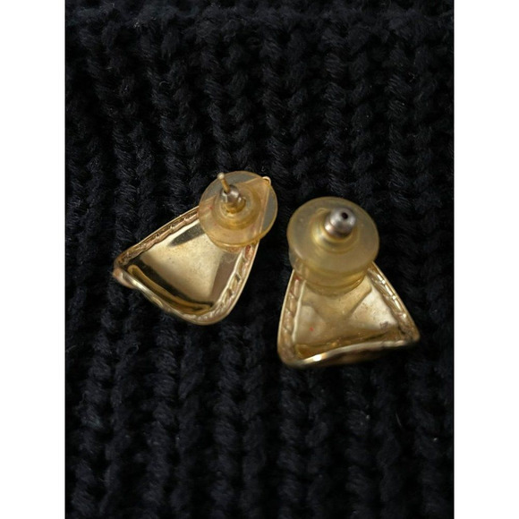 VINTAGE 80's Swirled Green Pink Gold Tone Tear Drop Earrings - Picture 2 of 6